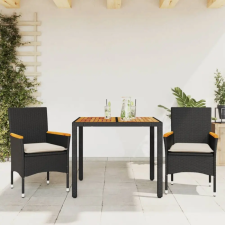 vidaXL 3részes fekete polyrattan/akácfa kerti étkezőgarnitúra párnákkal kerti bútor