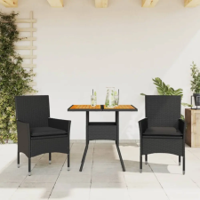 vidaXL 3részes fekete polyrattan/akácfa kerti étkezőgarnitúra párnákkal kerti bútor