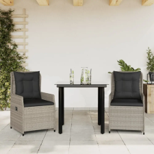 vidaXL 3részes világosszürke polyrattan kerti étkezőgarnitúra párnával kerti bútor