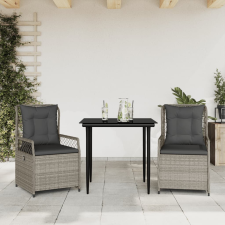 vidaXL 3részes világosszürke polyrattan kerti étkezőgarnitúra párnával kerti bútor