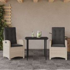 vidaXL 3részes világosszürke polyrattan kerti étkezőgarnitúra párnával kerti bútor