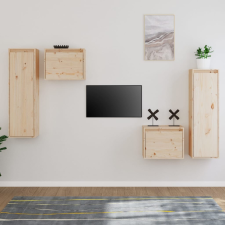 vidaXL 4 darab tömör fenyőfa TV-szekrény bútor