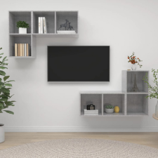 vidaXL 4 db betonszürke forgácslap falra szerelhető TV-szekrény bútor