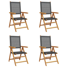vidaXL 4 db fekete polyrattan és tömör fa dönthető kerti szék kerti bútor