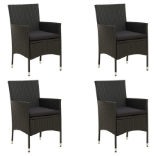 vidaXL 4 db fekete polyrattan kerti szék párnával kerti bútor