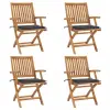 vidaXL 4 db összecsukható tömör tíkfa kerti szék párnákkal