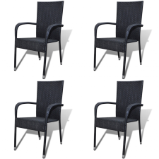 vidaXL 4 db polyrattan kerti étkezőszék fekete kerti bútor