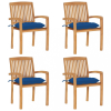vidaXL 4 db rakásolható tömör tíkfa kerti szék párnákkal