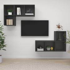 vidaXL 4 db szürke forgácslap falra szerelhető TV-szekrény bútor