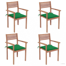 vidaXL 4 db tömör tíkfa kerti szék zöld párnával kerti bútor