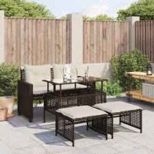 vidaXL 4 részes barna polyrattan üveg kerti ülőgarnitúra párnákkal kerti bútor