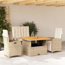 vidaXL 4 részes bézs polyrattan kerti étkezőgarnitúra párnákkal kerti bútor