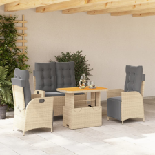 vidaXL 4 részes bézs polyrattan kerti étkezőgarnitúra párnákkal kerti bútor