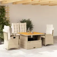 vidaXL 4 részes bézs polyrattan kerti étkezőgarnitúra párnákkal kerti bútor