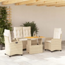 vidaXL 4 részes bézs polyrattan kerti étkezőgarnitúra párnákkal kerti bútor