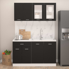 vidaXL 4 részes fekete forgácslap konyhai szekrénygarnitúra bútor