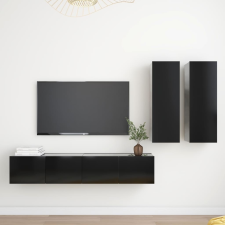 vidaXL 4 részes fekete forgácslap TV-szekrényszett bútor