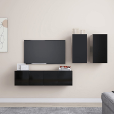 vidaXL 4 részes fekete forgácslap TV-szekrényszett bútor