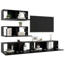 vidaXL 4 részes fekete forgácslap tv-szekrényszett bútor