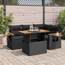 vidaXL 4 részes fekete polyrattan akácfa kerti ülőgarnitúra párnákkal kerti bútor