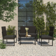 vidaXL 4-részes fekete polyrattan kerti bútorszett párnákkal kerti bútor