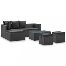 vidaXL 4-részes fekete polyrattan kerti bútorszett párnákkal kerti bútor