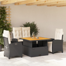 vidaXL 4 részes fekete polyrattan kerti étkezőszett párnákkal kerti bútor