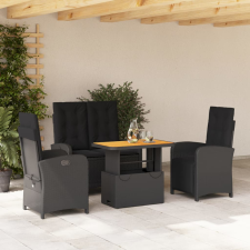 vidaXL 4 részes fekete polyrattan kerti étkezőszett párnákkal kerti bútor