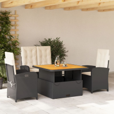 vidaXL 4 részes fekete polyrattan kerti étkezőszett párnákkal kerti bútor