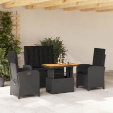 vidaXL 4 részes fekete polyrattan kerti étkezőszett párnákkal kerti bútor