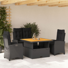 vidaXL 4 részes fekete polyrattan kerti étkezőszett párnákkal kerti bútor