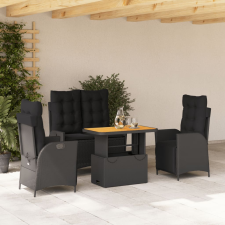 vidaXL 4 részes fekete polyrattan kerti étkezőszett párnákkal kerti bútor