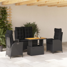 vidaXL 4 részes fekete polyrattan kerti étkezőszett párnákkal kerti bútor