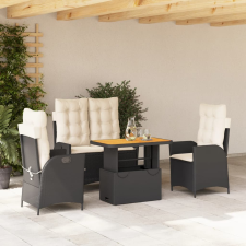 vidaXL 4 részes fekete polyrattan kerti étkezőszett párnákkal kerti bútor