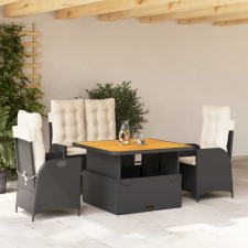 vidaXL 4 részes fekete polyrattan kerti étkezőszett párnákkal kerti bútor