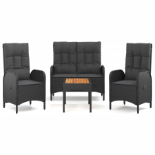 vidaXL 4 részes fekete polyrattan kerti étkezőszett párnákkal (3185084) kerti bútor