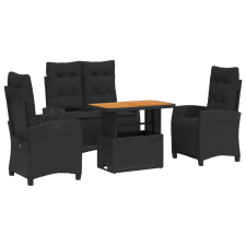 vidaXL 4 részes fekete polyrattan kerti étkezőszett párnákkal (3277396) kerti bútor