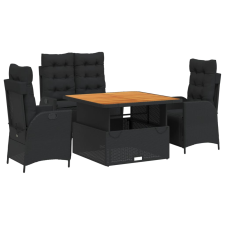 vidaXL 4 részes fekete polyrattan kerti étkezőszett párnákkal (3277453) kerti bútor