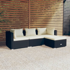 vidaXL 4 részes fekete polyrattan kerti ülőgarnitúra párnákkal kerti bútor