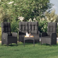 vidaXL 4 részes fekete polyrattan kerti ülőgarnitúra párnákkal kerti bútor