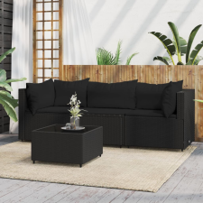 vidaXL 4 részes fekete polyrattan kerti ülőgarnitúra párnákkal kerti bútor