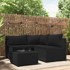 vidaXL 4 részes fekete polyrattan kerti ülőgarnitúra párnákkal kerti bútor