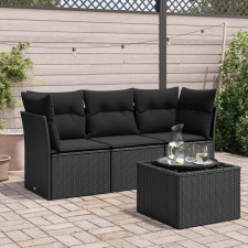 vidaXL 4 részes fekete polyrattan kerti ülőgarnitúra párnákkal kerti bútor