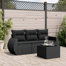 vidaXL 4 részes fekete polyrattan kerti ülőgarnitúra párnákkal kerti bútor
