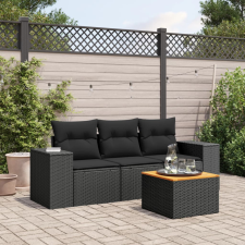vidaXL 4 részes fekete polyrattan kerti ülőgarnitúra párnákkal kerti bútor