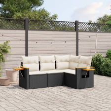 vidaXL 4 részes fekete polyrattan kerti ülőgarnitúra párnákkal kerti bútor