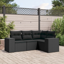vidaXL 4 részes fekete polyrattan kerti ülőgarnitúra párnákkal kerti bútor