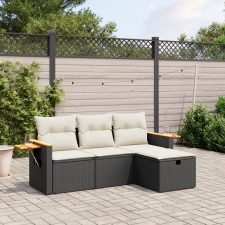 vidaXL 4 részes fekete polyrattan kerti ülőgarnitúra párnákkal kerti bútor