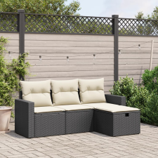 vidaXL 4 részes fekete polyrattan kerti ülőgarnitúra párnákkal kerti bútor