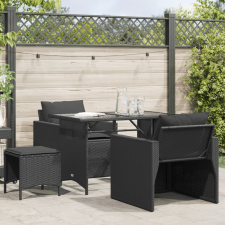 vidaXL 4 részes fekete polyrattan kerti ülőgarnitúra párnákkal kerti bútor